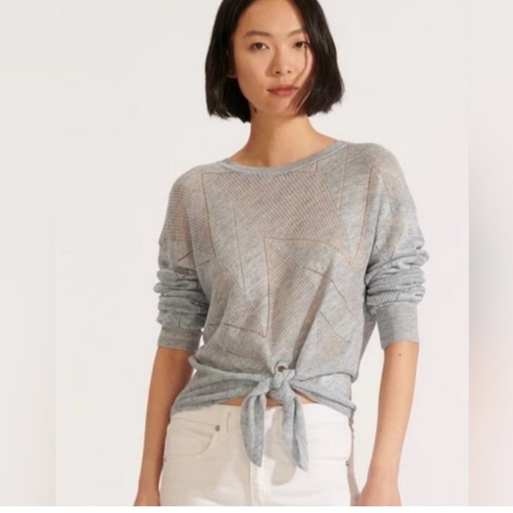 Veronica Beard Elina Crewneck Sweater 100% Linen Light Blue XS